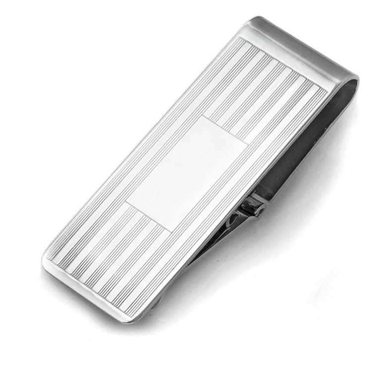 Striped Hinged Money Clip with Rectangle Polished Center