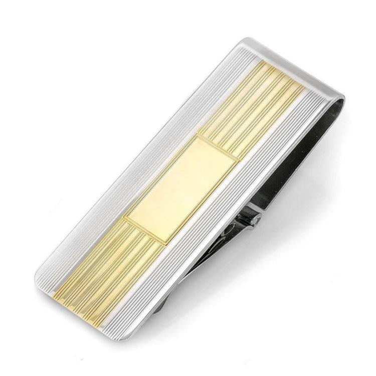 Two Tone Striped Hinged Money Clip with Rectangle Center