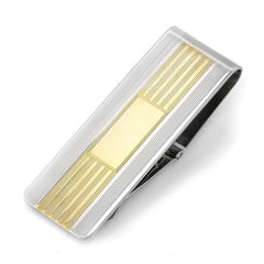 Two Tone Striped Hinged Money Clip with Rectangle Center