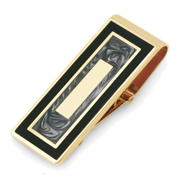 Black and Grey Marble Lacquer Hinged Money Clip