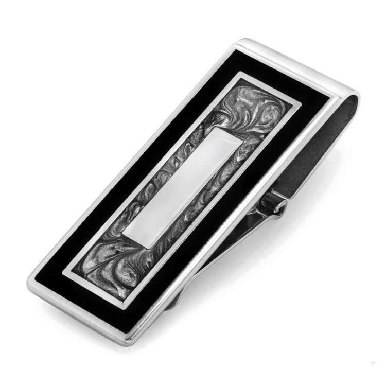 Black and Grey Marble Lacquer Hinged Money Clip