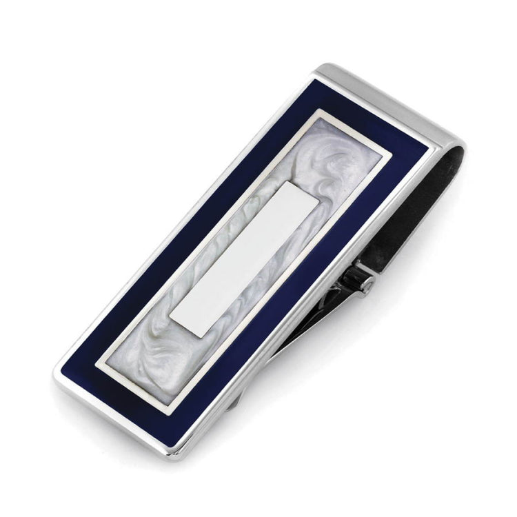 Navy and Grey Marble Lacquer Hinged Money Clip