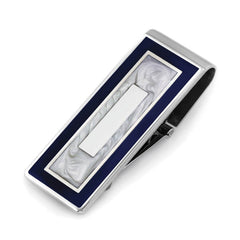 Navy and Grey Marble Lacquer Hinged Money Clip