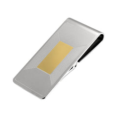 Two Tone Hinged Money Clip with Striped Pattern and Rectangle Center