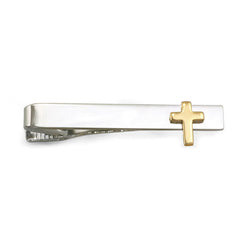 Polished Tie Bar with Gold Cross