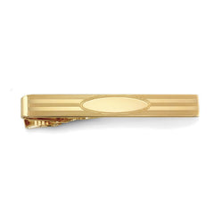 Striped Tie Bar with Polished Oval Center