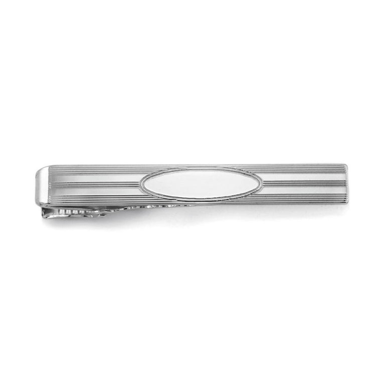 Striped Tie Bar with Polished Oval Center