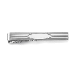 Striped Tie Bar with Polished Oval Center