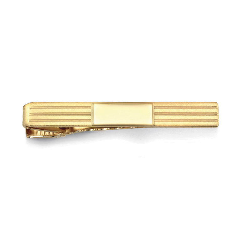 Striped Tie Bar with Polished Rectangle Center