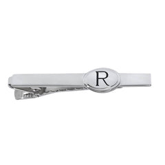 Polished Tie Bar with Oval Accent Engraved Initials