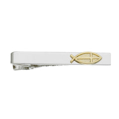 Polished Tie Bar with Gold Christian Fish
