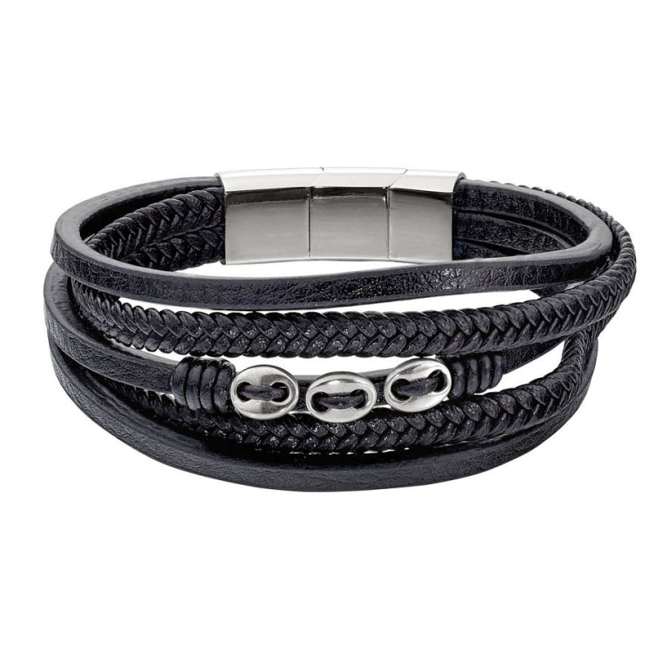 Black Leather Five Cord Bracelet
