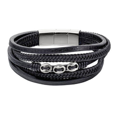 Black Leather Five Cord Bracelet