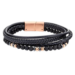 Black Leather Four Cord Bracelet