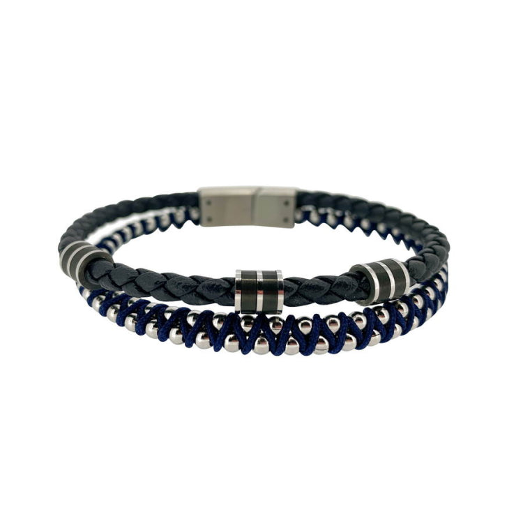 Navy Blue Leather Two Cord Bracelet