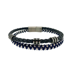 Navy Blue Leather Two Cord Bracelet