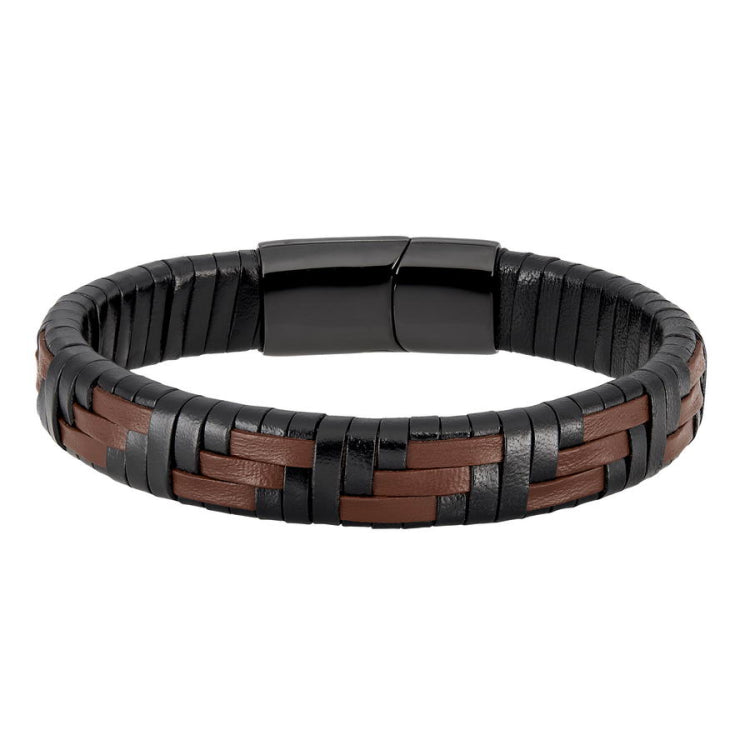 Black and Brown Leather Basket Weave Bracelet