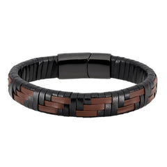 Black and Brown Leather Basket Weave Bracelet
