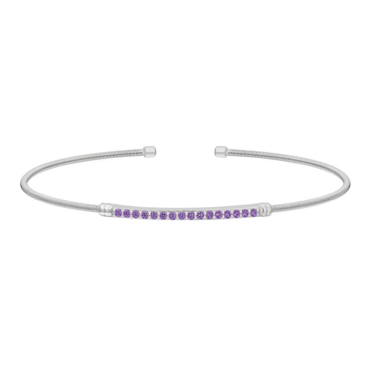 Single Cable Cuff Birthstone Bracelet - February