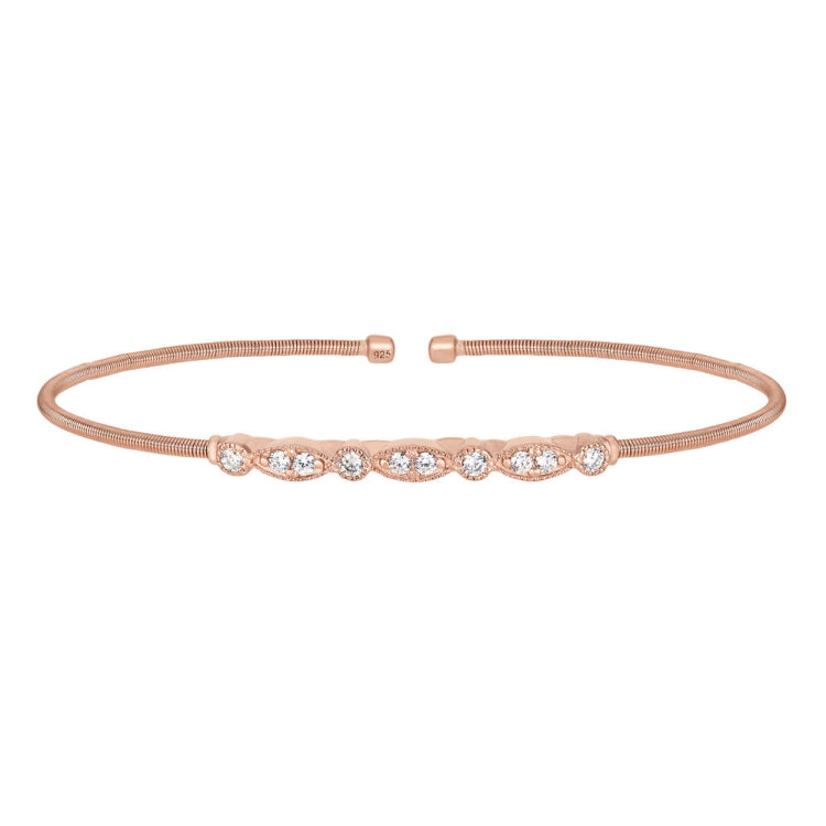Single Cable Cuff Bracelet with Marquis and Round Design