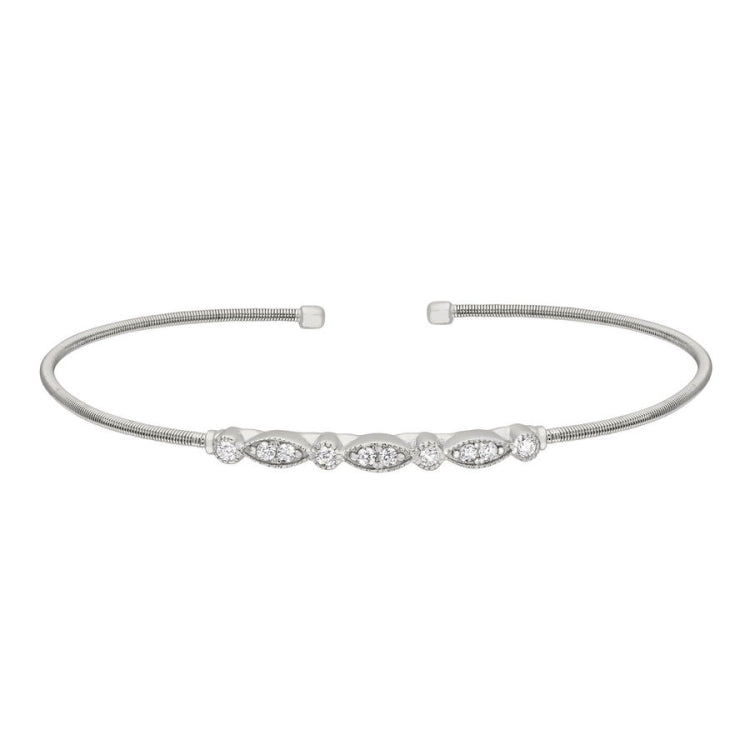Single Cable Cuff Bracelet with Marquis and Round Design