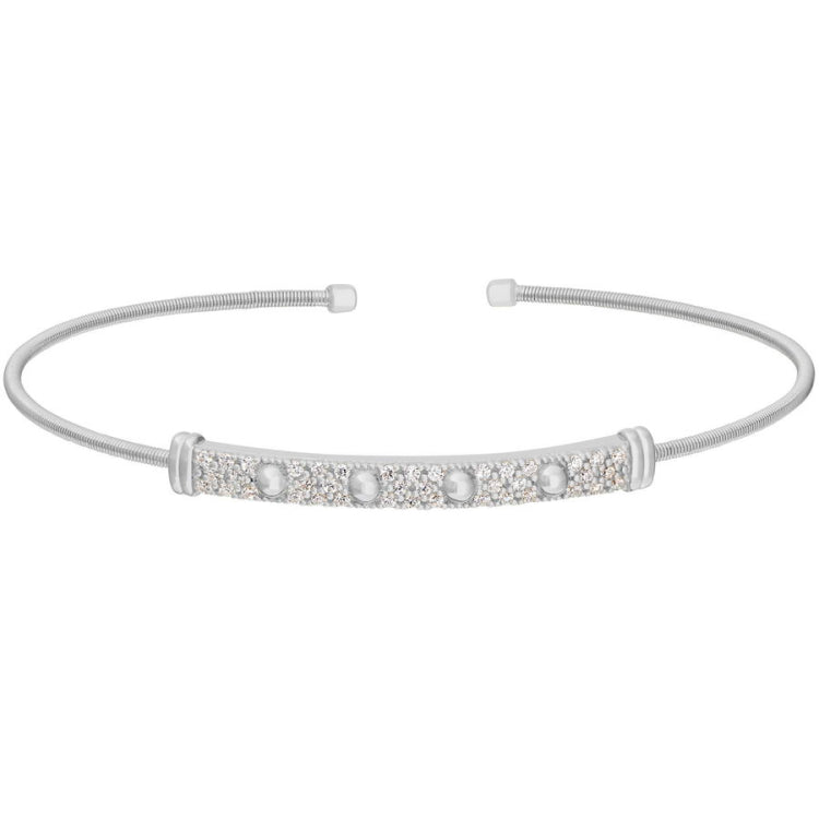 Single Cable Cuff Bracelet with Beaded and Stoned Bar