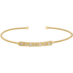 Single Cable Cuff Bracelet with Rectangle and Round Stone Pattern