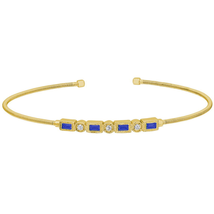 Single Cable Cuff Bracelet with Rectangle and Round Stone Pattern