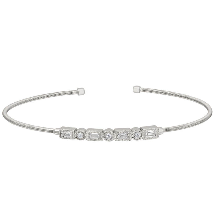 Single Cable Cuff Bracelet with Rectangle and Round Stone Pattern