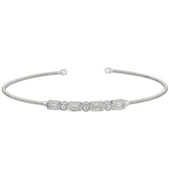 Single Cable Cuff Bracelet with Rectangle and Round Stone Pattern