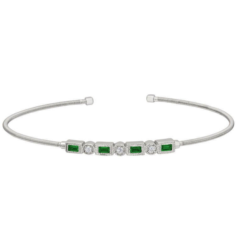 Single Cable Cuff Bracelet with Rectangle and Round Stone Pattern
