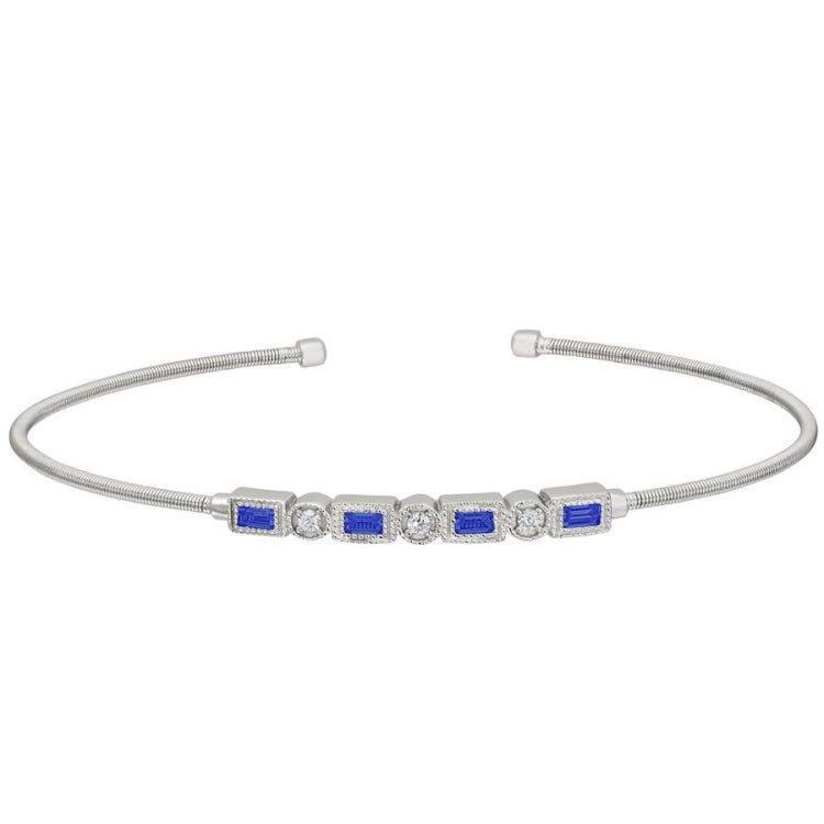 Single Cable Cuff Bracelet with Rectangle and Round Stone Pattern