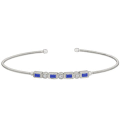Single Cable Cuff Bracelet with Rectangle and Round Stone Pattern