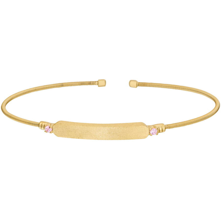 Engravable Name Plate Cuff Bracelet - Pink Sapphire