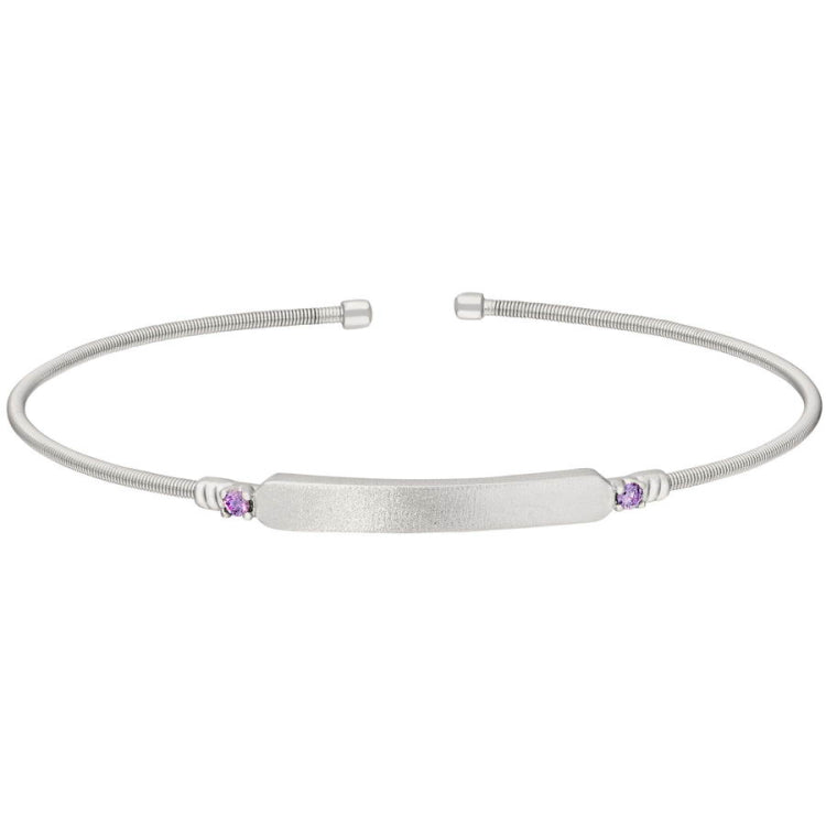 Engravable Name Plate Cuff Bracelet - Amethyst