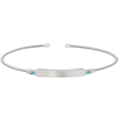 Engravable Name Plate Cuff Bracelet - Aquamarine