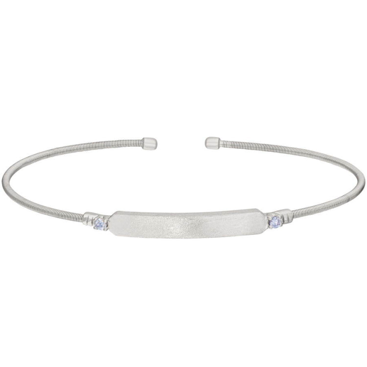 Engravable Name Plate Cuff Bracelet - Light Amethyst