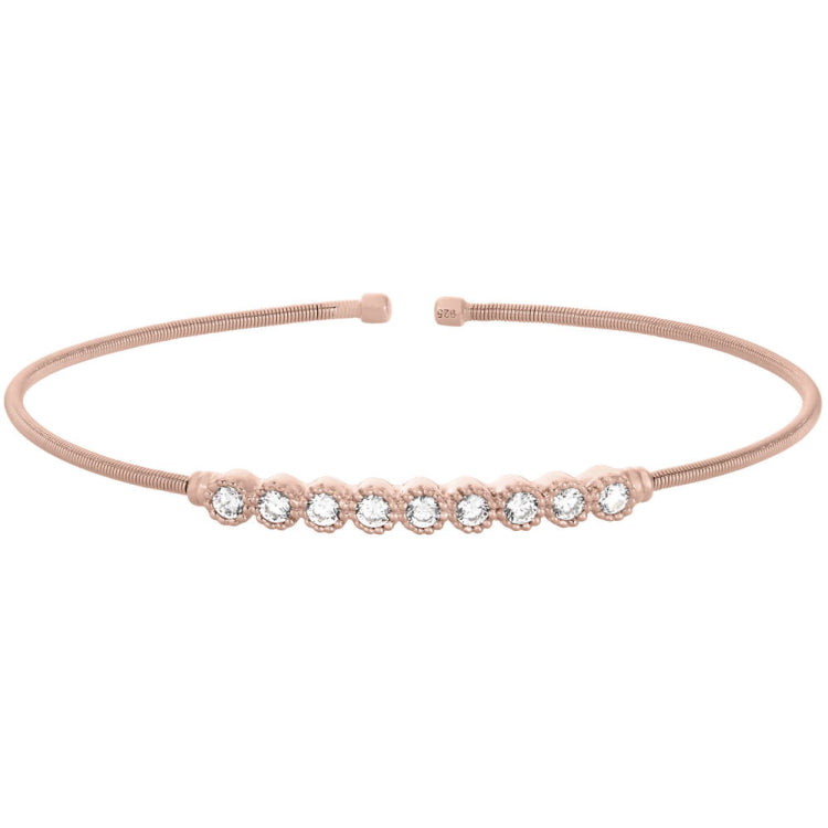 Single Cable Cuff Bracelet with Beaded Bezel Set Stones
