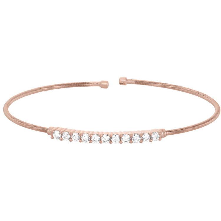 Single Cable Cuff Bracelet with Single Row of Stones