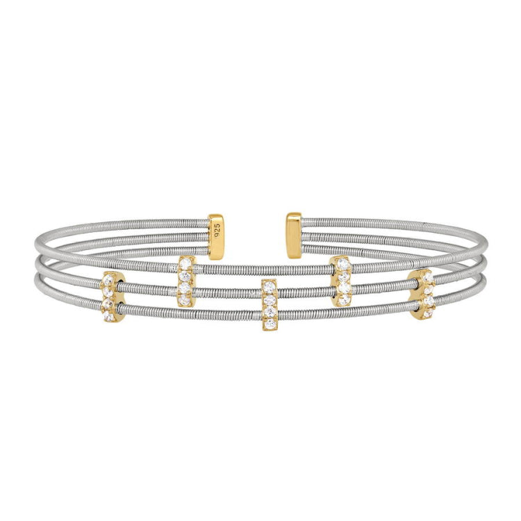 Three Cable Cuff Bracelet with Five Vertical Bars