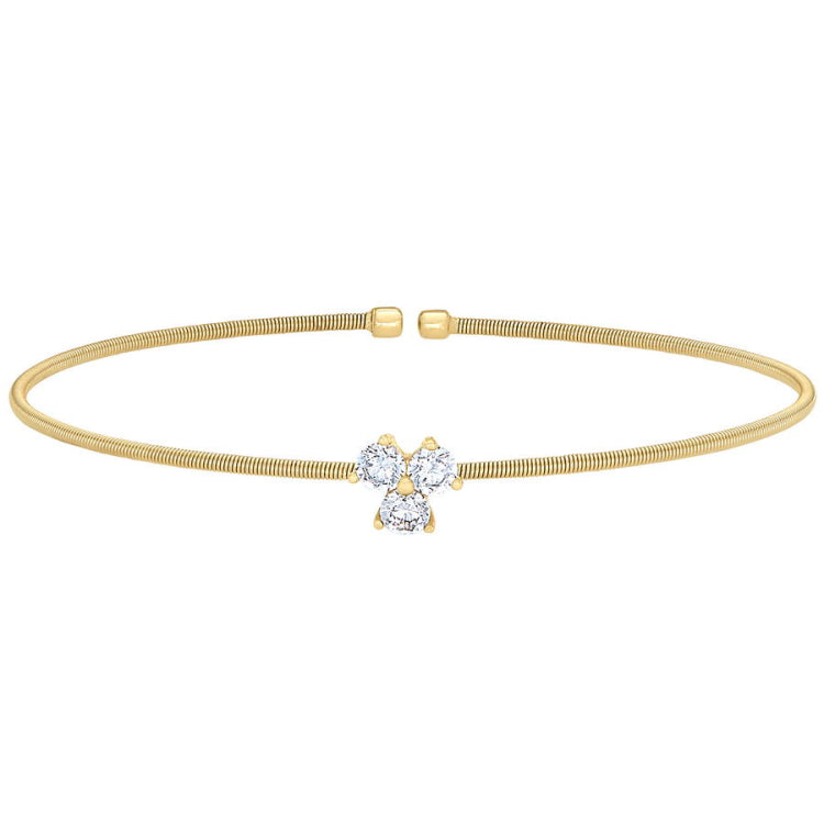 Single Cable Cuff Bracelet with Three Stone Design