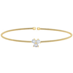 Single Cable Cuff Bracelet with Three Stone Design