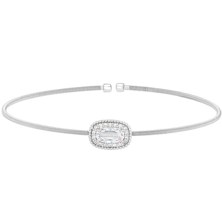 Single Cable Cuff Bracelet with Oval Halo