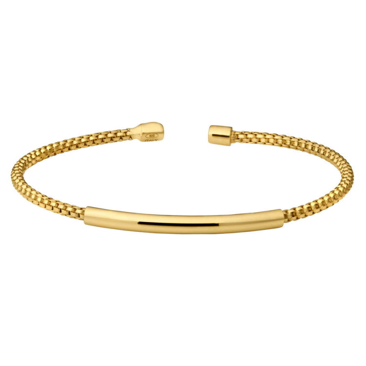 Box Link Cuff Bracelet with Polished Bar
