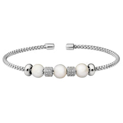 Box Link Cuff Bracelet with Pearls and Barrells