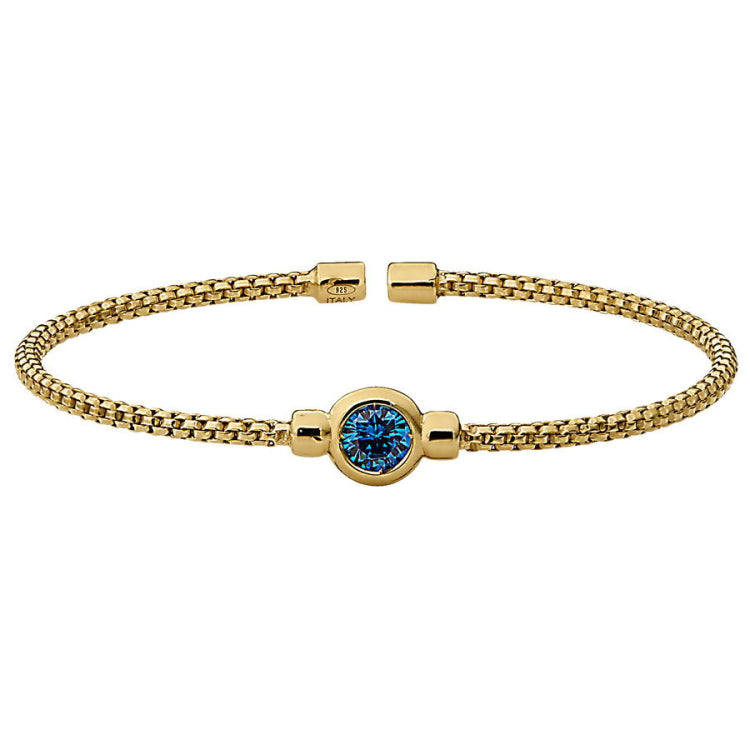 Box Link Cuff Bezel Set Birthstone Bracelet - December