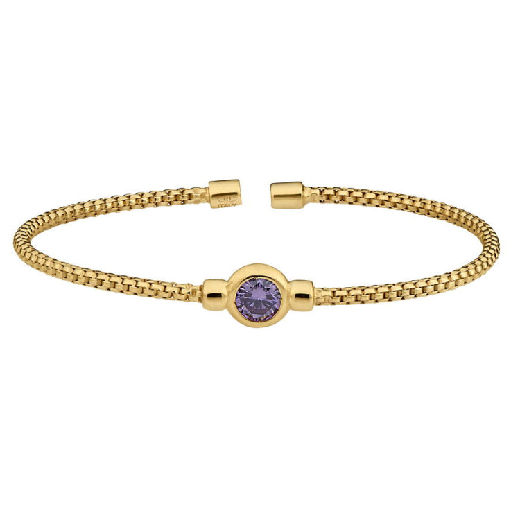 Box Link Cuff Bezel Set Birthstone Bracelet - June