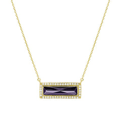 Birthstone Necklace with Rectangle Stone - February