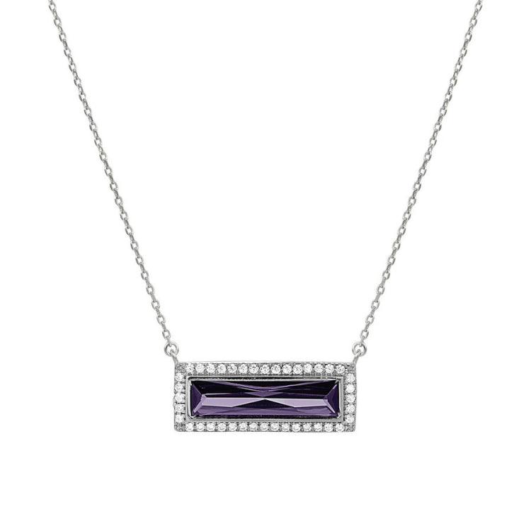 Birthstone Necklace with Rectangle Stone - February