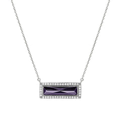 Birthstone Necklace with Rectangle Stone - February